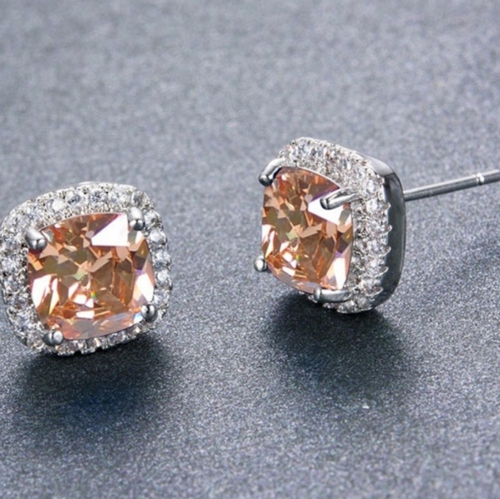 18K whiteGOLD FILLChampagne Topaz Diamond cz studs